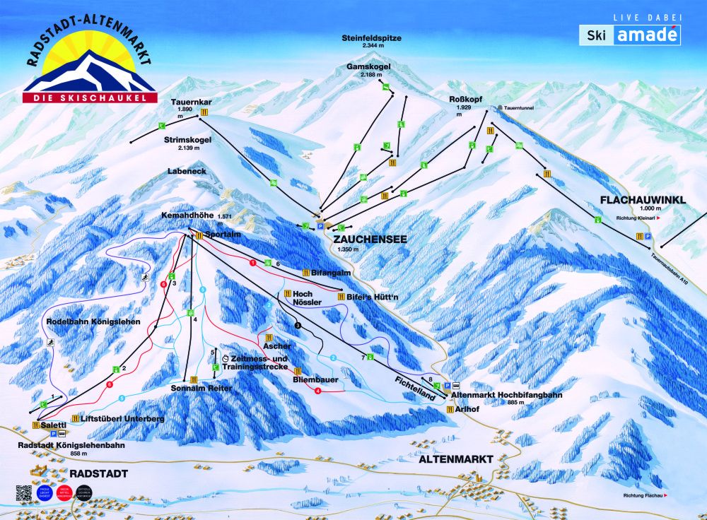 Das Skigebiet von Filzmoos: Pistenplan, Piste, Loipen, Skimap, Skikarte