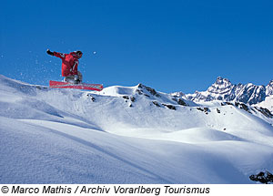 Snowboarder im Montafon, Vorarlberg