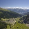 Blick vom Gemmipass auf Leukerbad und die Walliser Alpen
