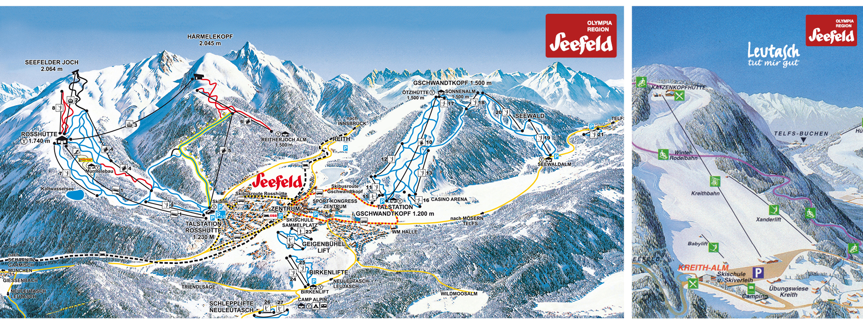 Skigebiet von Seefeld, Pistenplan, Skipasspreise, Pisten, Loipen - auch