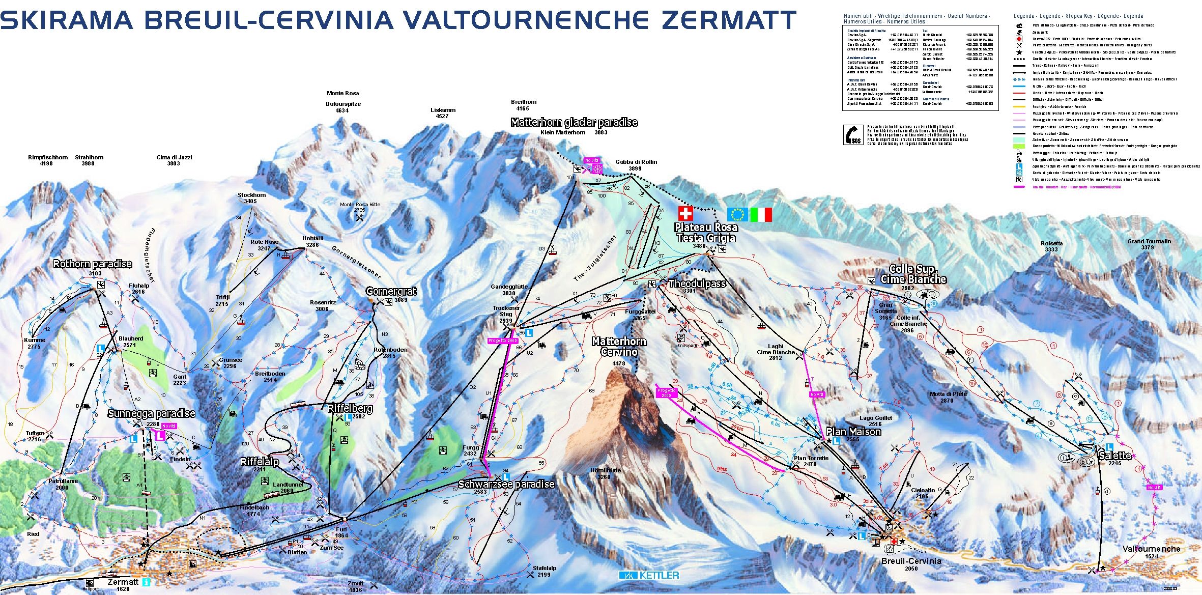 Pistenplan Sommerskigebiet Breuil-Cervinia-Valtournenche
