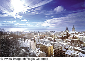 Lausanne im Winter, Genfersee, Schweiz