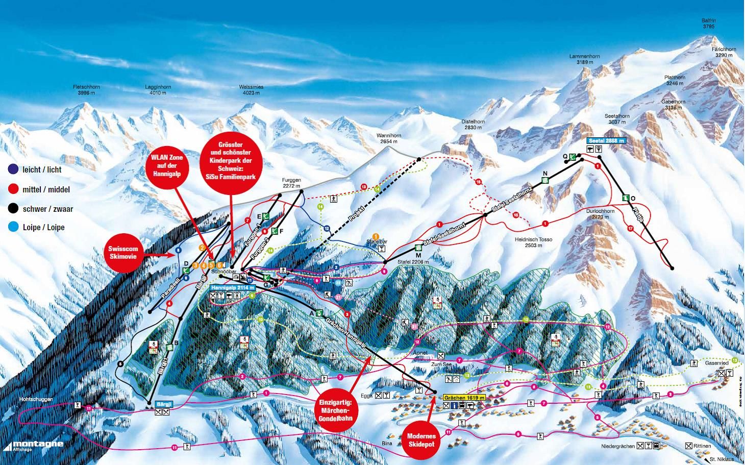 Skigebiet von Grächen: Skipasspreise, Skigebiete, Winterurlaub, Loipen, Pisten, Wallis, Schweiz ...