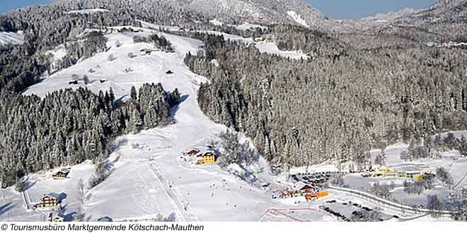 Blick auf das Skigebiet Kötschach-Mauthen