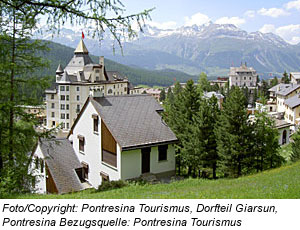 Ortsansicht von Pontresina im Sommer