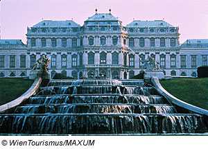 Wien, Schloss Belvedere mit Brunnen